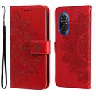 For Honor 50 SE / Huawei nova 9 SE 7-petal Flowers Embossed Flip Leather Phone Case(Red) - 1