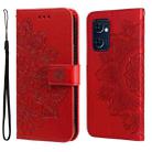 For OPPO Find X5 Lite / Reno7 5G 7-petal Flowers Embossed Flip Leather Phone Case(Red) - 1