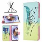 For Motorola Moto G31 / G41 Colored Drawing Pattern Leather Phone Case(Feather) - 1