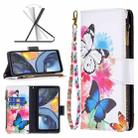 For Motorola Moto G22 Colored Drawing Pattern Zipper Leather Phone Case(Two Butterflies) - 1