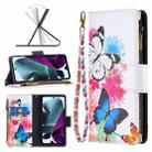 For Motorola Moto G200 5G / Edge S30 5G Colored Drawing Pattern Zipper Leather Phone Case(Two Butterflies) - 1