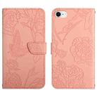 For iPhone SE 2022 / SE 2020 / 8 / 7 Skin Feel Butterfly Peony Embossed Leather Phone Case(Pink) - 1