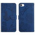 For iPhone SE 2022 / SE 2020 / 8 / 7 Skin Feel Butterfly Peony Embossed Leather Phone Case(Blue) - 1