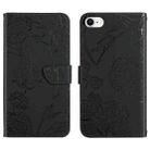 For iPhone SE 2022 / SE 2020 / 8 / 7 Skin Feel Butterfly Peony Embossed Leather Phone Case(Black) - 1
