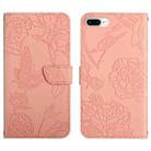Skin Feel Butterfly Peony Embossed Leather Phone Case For iPhone 8 Plus / 7 Plus(Pink) - 1