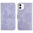 For iPhone 11 Skin Feel Butterfly Peony Embossed Leather Phone Case (Purple) - 1