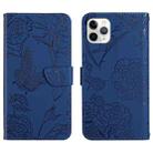 For iPhone 11 Pro Skin Feel Butterfly Peony Embossed Leather Phone Case (Blue) - 1