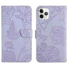 For iPhone 11 Pro Skin Feel Butterfly Peony Embossed Leather Phone Case (Purple) - 1