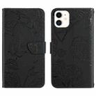 For iPhone 12 Skin Feel Butterfly Peony Embossed Leather Phone Case(Black) - 1