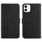 For iPhone 12 mini Skin Feel Butterfly Peony Embossed Leather Phone Case (Black) - 1