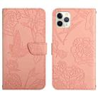 For iPhone 12 Pro Skin Feel Butterfly Peony Embossed Leather Phone Case(Pink) - 1