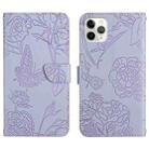 For iPhone 12 Pro Max Skin Feel Butterfly Peony Embossed Leather Phone Case(Purple) - 1