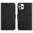 For iPhone 12 Pro Max Skin Feel Butterfly Peony Embossed Leather Phone Case(Black) - 1