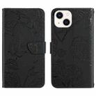 For iPhone 13 mini Skin Feel Butterfly Peony Embossed Leather Phone Case (Black) - 1