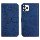 For iPhone 13 Pro Max Skin Feel Butterfly Peony Embossed Leather Phone Case (Blue) - 1