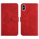 For iPhone X / XS Skin Feel Butterfly Peony Embossed Leather Phone Case(Red) - 1