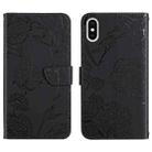 For iPhone X / XS Skin Feel Butterfly Peony Embossed Leather Phone Case(Black) - 1