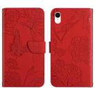 For iPhone XR Skin Feel Butterfly Peony Embossed Leather Phone Case(Red) - 1