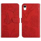 For iPhone XR Skin Feel Butterfly Peony Embossed Leather Phone Case(Red) - 1