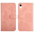 For iPhone XR Skin Feel Butterfly Peony Embossed Leather Phone Case(Pink) - 1