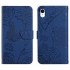 For iPhone XR Skin Feel Butterfly Peony Embossed Leather Phone Case(Blue) - 1