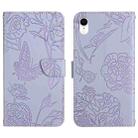 For iPhone XR Skin Feel Butterfly Peony Embossed Leather Phone Case(Purple) - 1