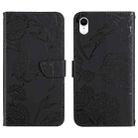 For iPhone XR Skin Feel Butterfly Peony Embossed Leather Phone Case(Black) - 1