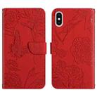 For iPhone XS Max Skin Feel Butterfly Peony Embossed Leather Phone Case(Red) - 1