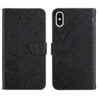 For iPhone XS Max Skin Feel Butterfly Peony Embossed Leather Phone Case(Black) - 1