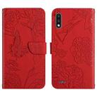 For LG K22 Skin Feel Butterfly Peony Embossed Leather Phone Case(Red) - 1