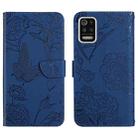 For LG K42 Skin Feel Butterfly Peony Embossed Leather Phone Case(Blue) - 1