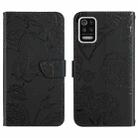 For LG K42 Skin Feel Butterfly Peony Embossed Leather Phone Case(Black) - 1