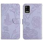 For LG K52 Skin Feel Butterfly Peony Embossed Leather Phone Case(Purple) - 1