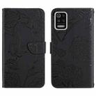For LG K52 Skin Feel Butterfly Peony Embossed Leather Phone Case(Black) - 1