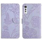 For LG Velvet 2 Pro Skin Feel Butterfly Peony Embossed Leather Phone Case(Purple) - 1