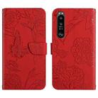 For Sony Xperia 1 III Skin Feel Butterfly Peony Embossed Leather Phone Case(Red) - 1