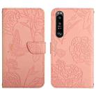 For Sony Xperia 1 III Skin Feel Butterfly Peony Embossed Leather Phone Case(Pink) - 1