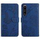 For Sony Xperia 1 III Skin Feel Butterfly Peony Embossed Leather Phone Case(Blue) - 1