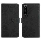 For Sony Xperia 1 III Skin Feel Butterfly Peony Embossed Leather Phone Case(Black) - 1