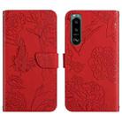For Sony Xperia 5 III Skin Feel Butterfly Peony Embossed Leather Phone Case(Red) - 1