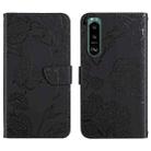 For Sony Xperia 5 III Skin Feel Butterfly Peony Embossed Leather Phone Case(Black) - 1