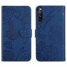 For Sony Xperia 10 III Skin Feel Butterfly Peony Embossed Leather Phone Case(Blue) - 1