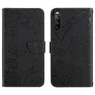 For Sony Xperia 10 III Skin Feel Butterfly Peony Embossed Leather Phone Case(Black) - 1