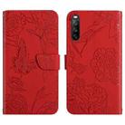 For Sony Xperia 10 IV Skin Feel Butterfly Peony Embossed Leather Phone Case(Red) - 1