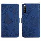 For Sony Xperia 10 IV Skin Feel Butterfly Peony Embossed Leather Phone Case(Blue) - 1