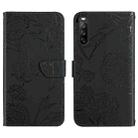 For Sony Xperia 10 IV Skin Feel Butterfly Peony Embossed Leather Phone Case(Black) - 1