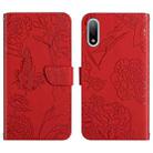 For Sony Xperia ACE II Skin Feel Butterfly Peony Embossed Leather Phone Case(Red) - 1