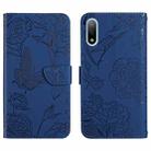 For Sony Xperia ACE II Skin Feel Butterfly Peony Embossed Leather Phone Case(Blue) - 1