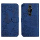 For Sony Xperia Pro-I Skin Feel Butterfly Peony Embossed Leather Phone Case(Blue) - 1