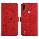 For Motorola Moto E7 Power Skin Feel Butterfly Peony Embossed Leather Phone Case(Red) - 1